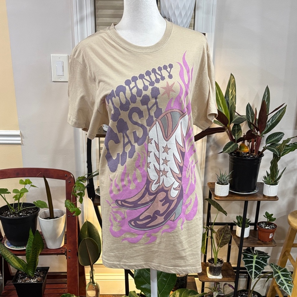 Johnny Cash Graphic T-Shirt with Cowboy Boots